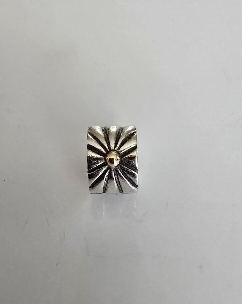 Zilveren Pandora clip/stopper met 14k goud - Sun burst clip, Ophalen of Verzenden, Zo goed als nieuw, Goud, Pandora