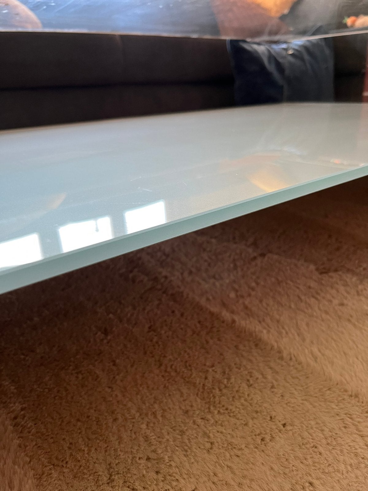 Massief glazen tafel, Ophalen, Gebruikt, 100 tot 150 cm, 50 tot 100 cm