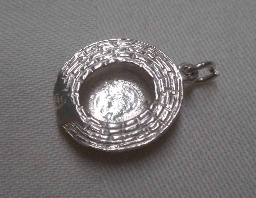 Zilveren vintage bedel stro hoed nr.613, Overige merken, Verzenden, Zo goed als nieuw, 1 bedel