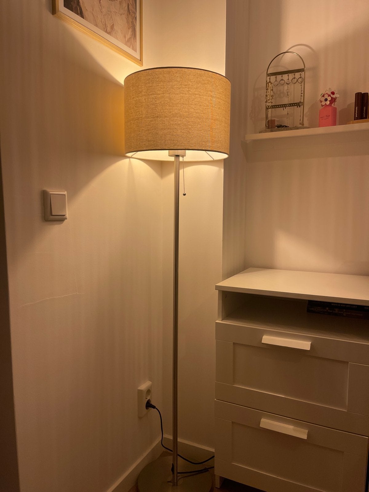 Stijlvolle staande lamp met stoffen kap, Ophalen, Zo goed als nieuw, Metaal, 150 tot 200 cm