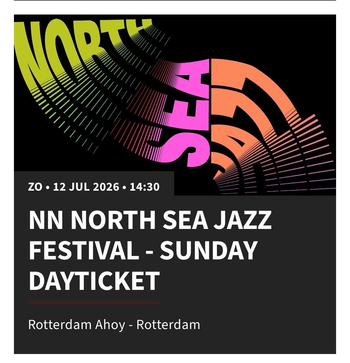 North Sea Jazz  2 zondag kaarten + pakeerkaart., Tickets en Kaartjes, Twee personen, Juli