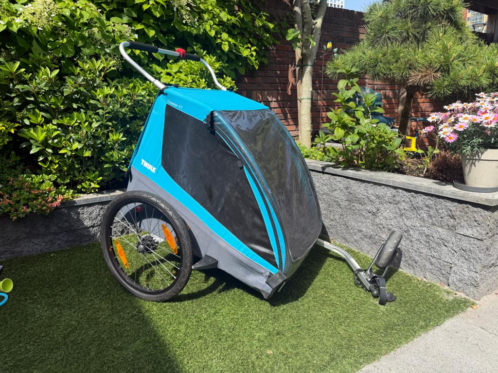 Thule Coaster XT fietskar met baby carrycot, Ophalen, Gebruikt, Opvouwbaar, 20 tot 40 kg