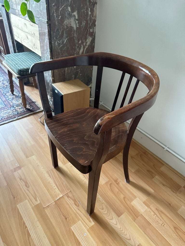 4x Houten stoelen café/ bar/ kroeg stijl (€25/stuk), Ophalen, Gebruikt, Bruin, Vier