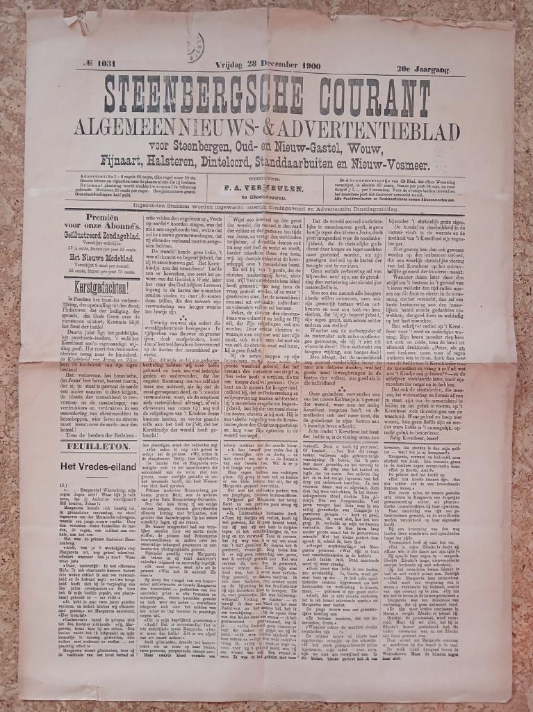 Steenbergsche Courant 1900 Steenbergen krant, Verzamelen, Verzenden, Voor 1920, Nederland, Krant