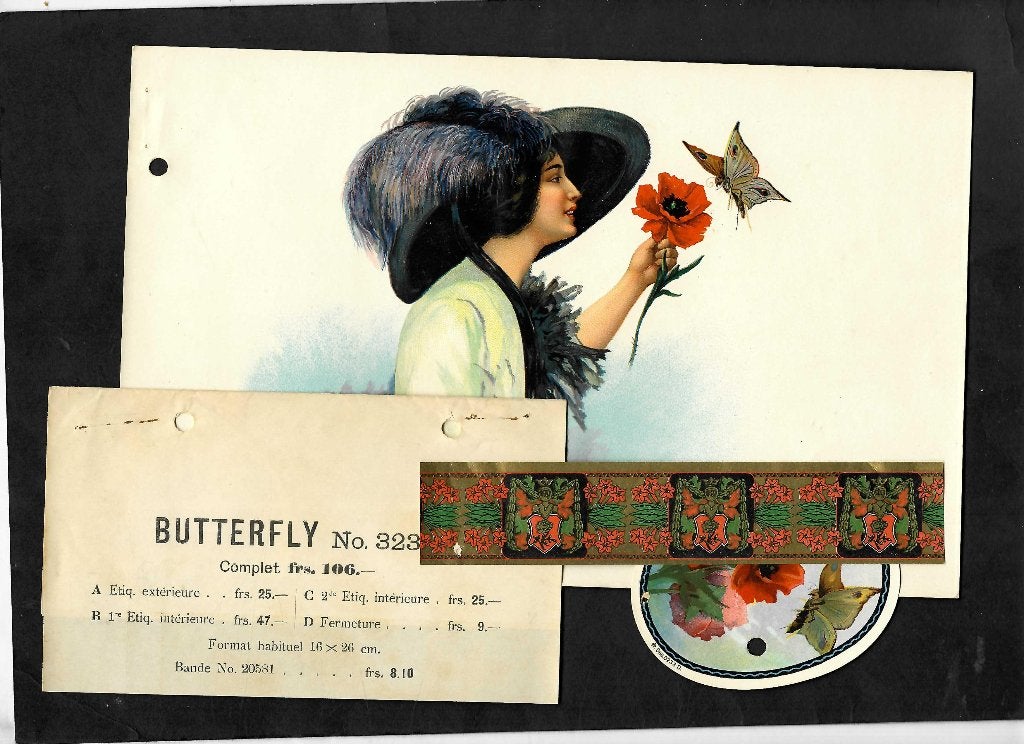 August Osterrieth   set etiket   Butterfly, Ophalen of Verzenden, Gebruikt, Sigarenbandjes