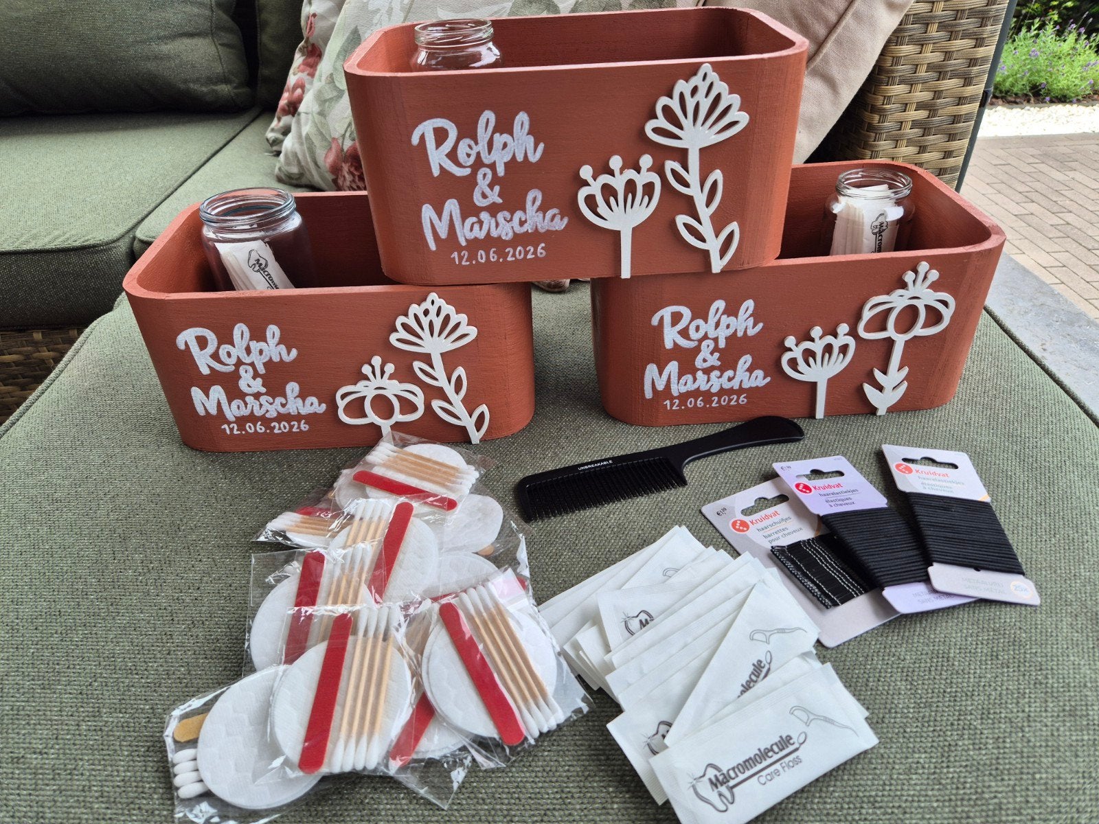 Gepersonaliseerde houten bakjes voor bruiloft, Ophalen, Hout, Bruin, Landelijk