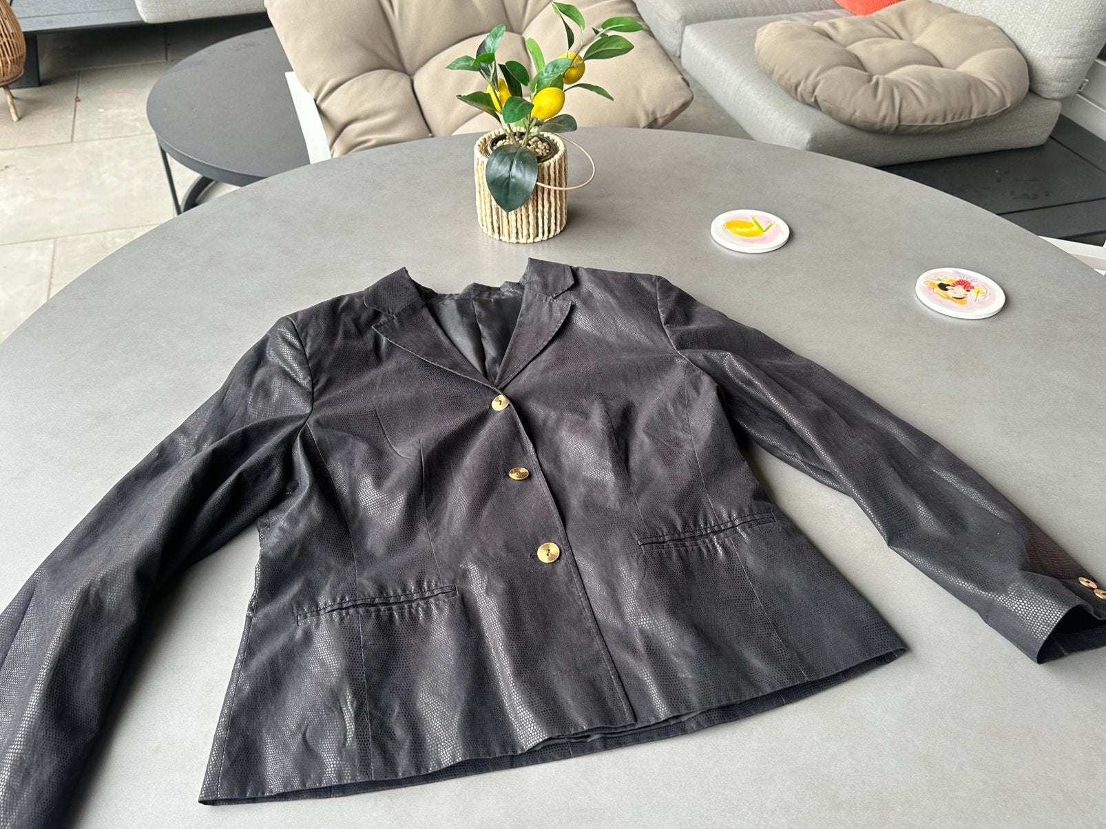 Zwart vintage leerlook blazer, maat 44, Zwart, Maat 42/44 (L), Ophalen of Verzenden, Zo goed als nieuw