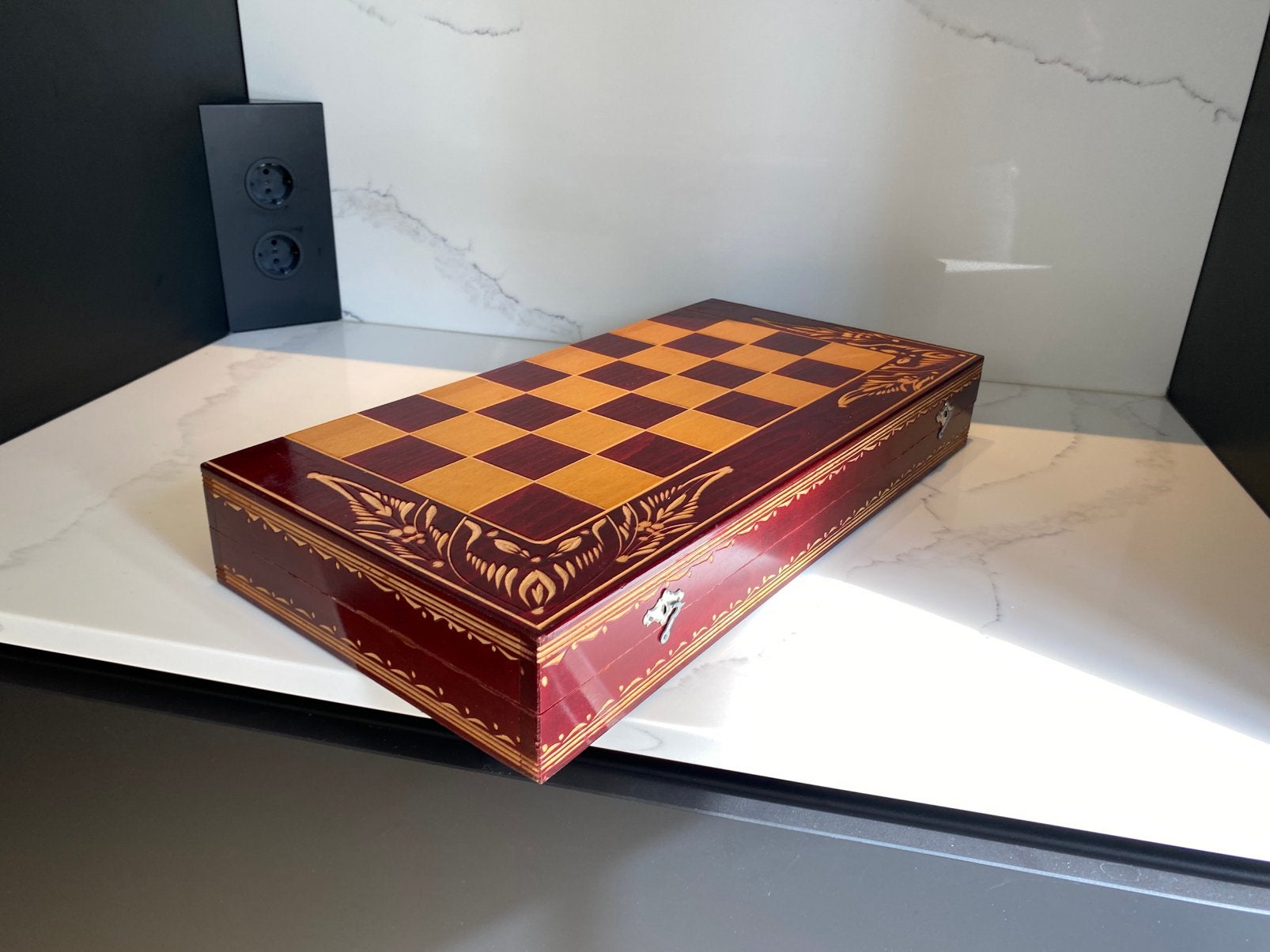 Groot houten Schaakspel backgammon, Ophalen of Verzenden, Zo goed als nieuw