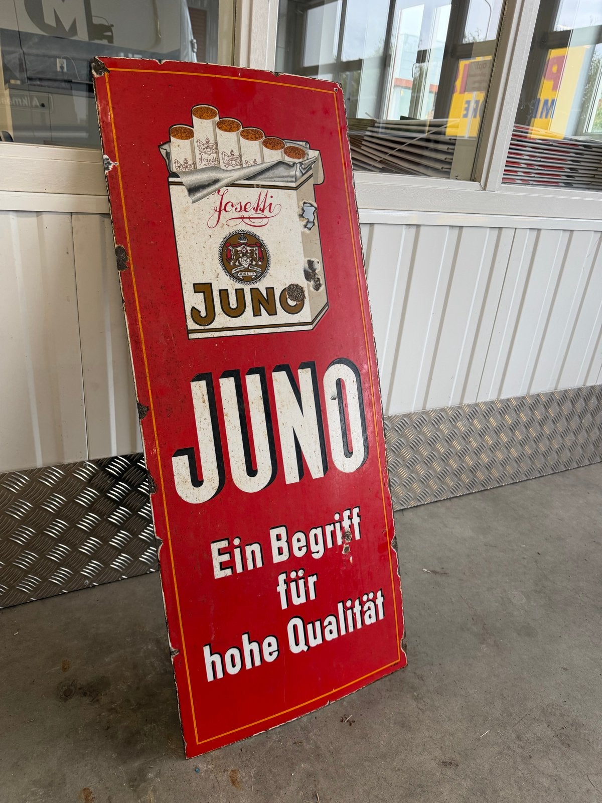 Origineel Juno Josetti Emaille Reclamebord 1930 – 110 cm, Antiek en Kunst, Ophalen of Verzenden
