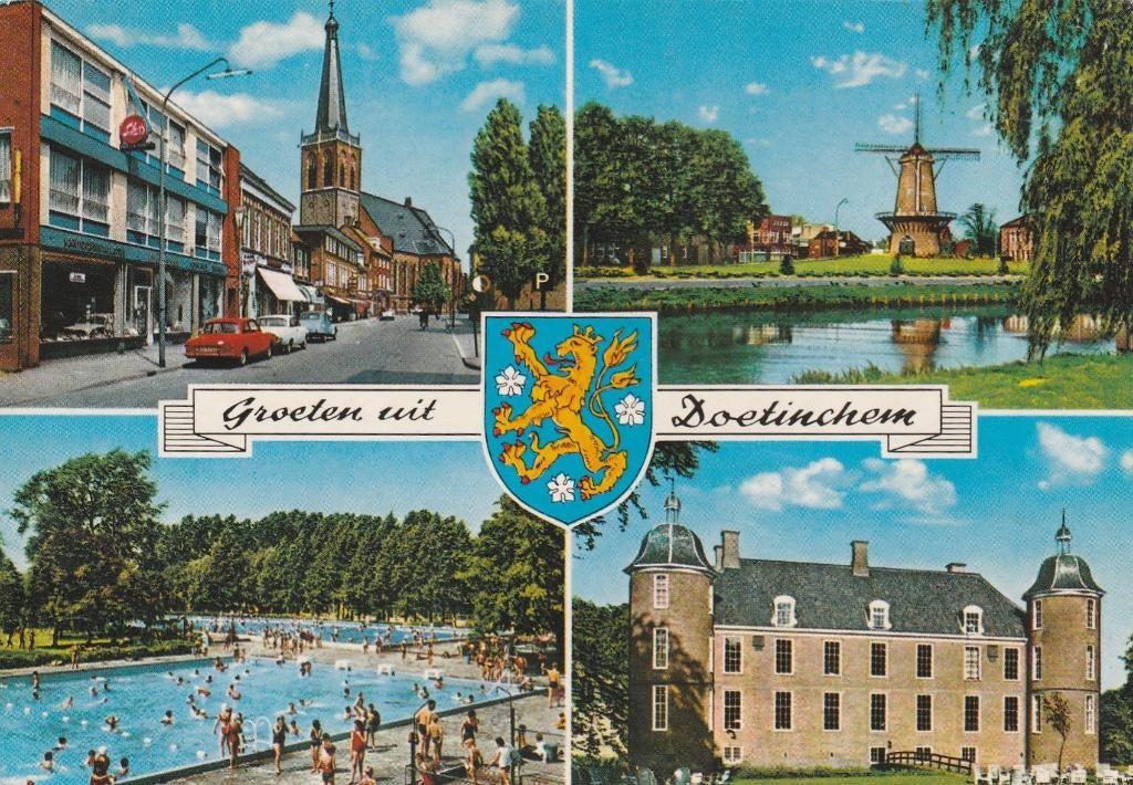 DOETINCHEM Centrum Auto's Zwembad Molen Kasteel, Verzenden, 1960 tot 1980, Gelopen, Gelderland