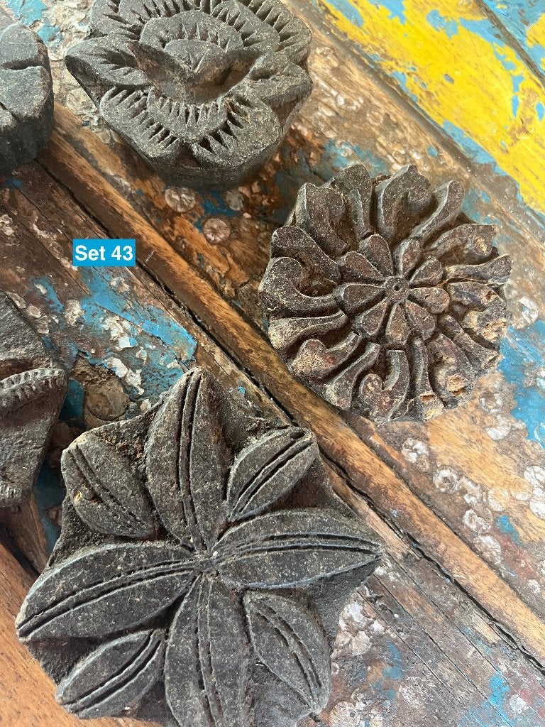 India stempel set van 5 stuks Indiase batik diverse 37-43, Verburgt Vintage, Houten stempel, Nieuw, Ophalen of Verzenden