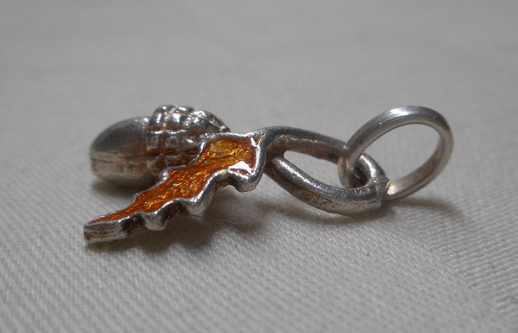 Zilveren vintage hanger eikenblad met eikel nr.1752, Verzenden, Zo goed als nieuw, Zilver, Zilver