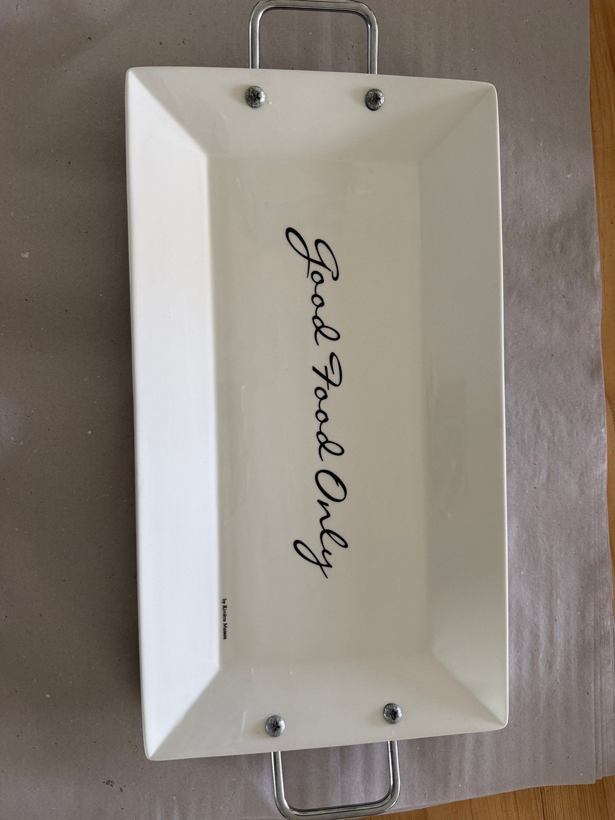 Dienblad "Good Food Only" met handvatten Riviera Maison, Gebruikt, Ophalen of Verzenden, Dienblad, Met afbeelding/tekst