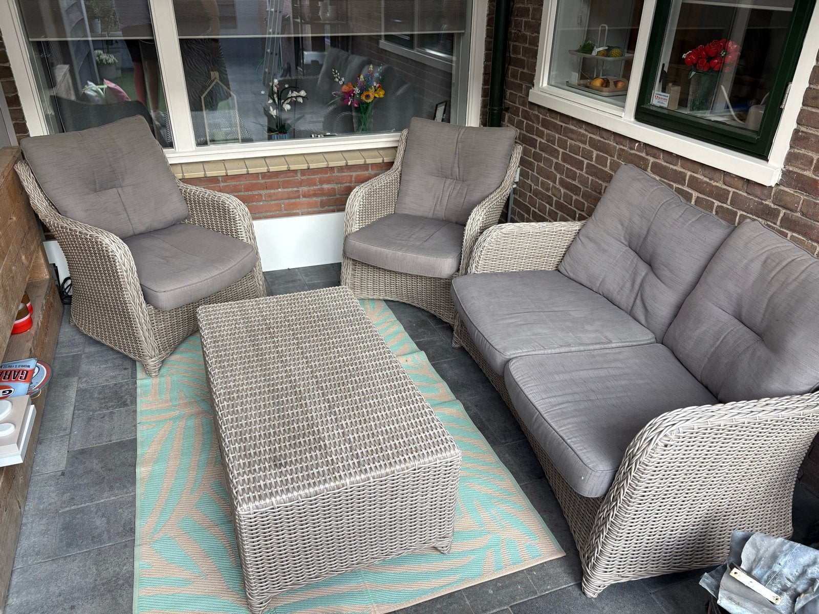 Wicker Loungeset met 2 Stoelen, Bank en Salontafel, Ophalen, 4 zitplaatsen, Gebruikt, Loungeset