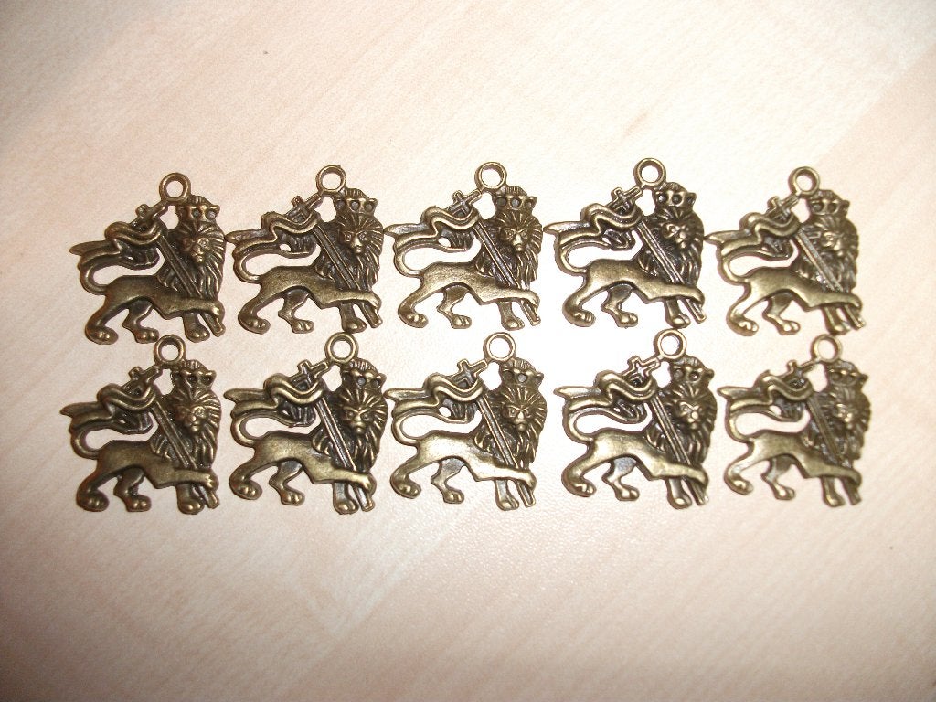 Setje van 10 bronskleurige leeuwen bedeltjes hangers, Sieraden, Tassen en Uiterlijk, Bedels, Overige merken, Overige materialen