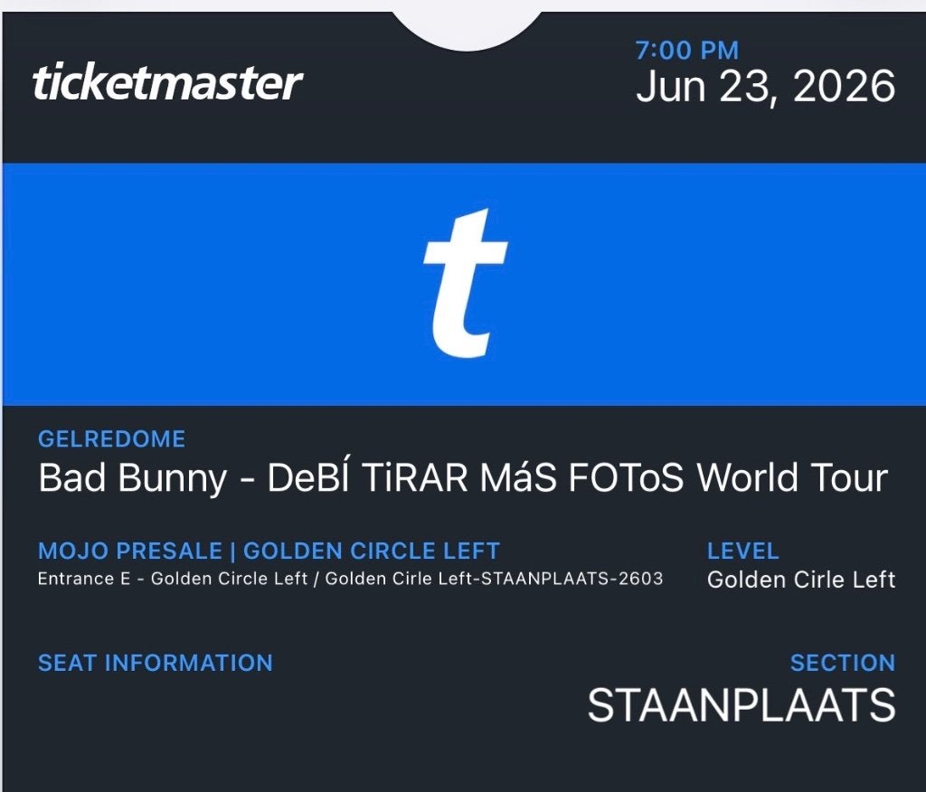ticket bad bunny 23 juni 2026, Eén persoon, Juni