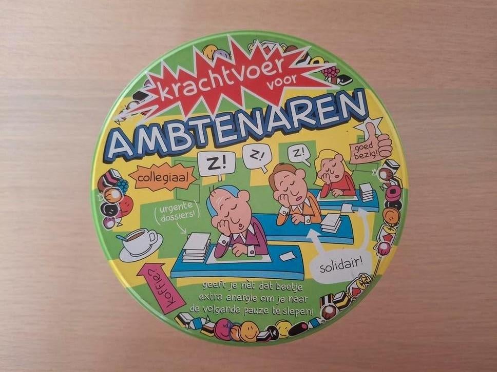 Snoeptrommel "Krachtvoer voor ambtenaren", Verzamelen, Blikken, Ophalen of Verzenden, Gebruikt, Overige