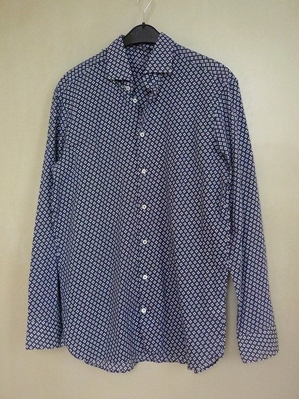 Van Laack Royal overhemd, zomers van stof, met print, mt 41, Blauw, Ophalen of Verzenden, Zo goed als nieuw, Halswijdte 41/42 (L)