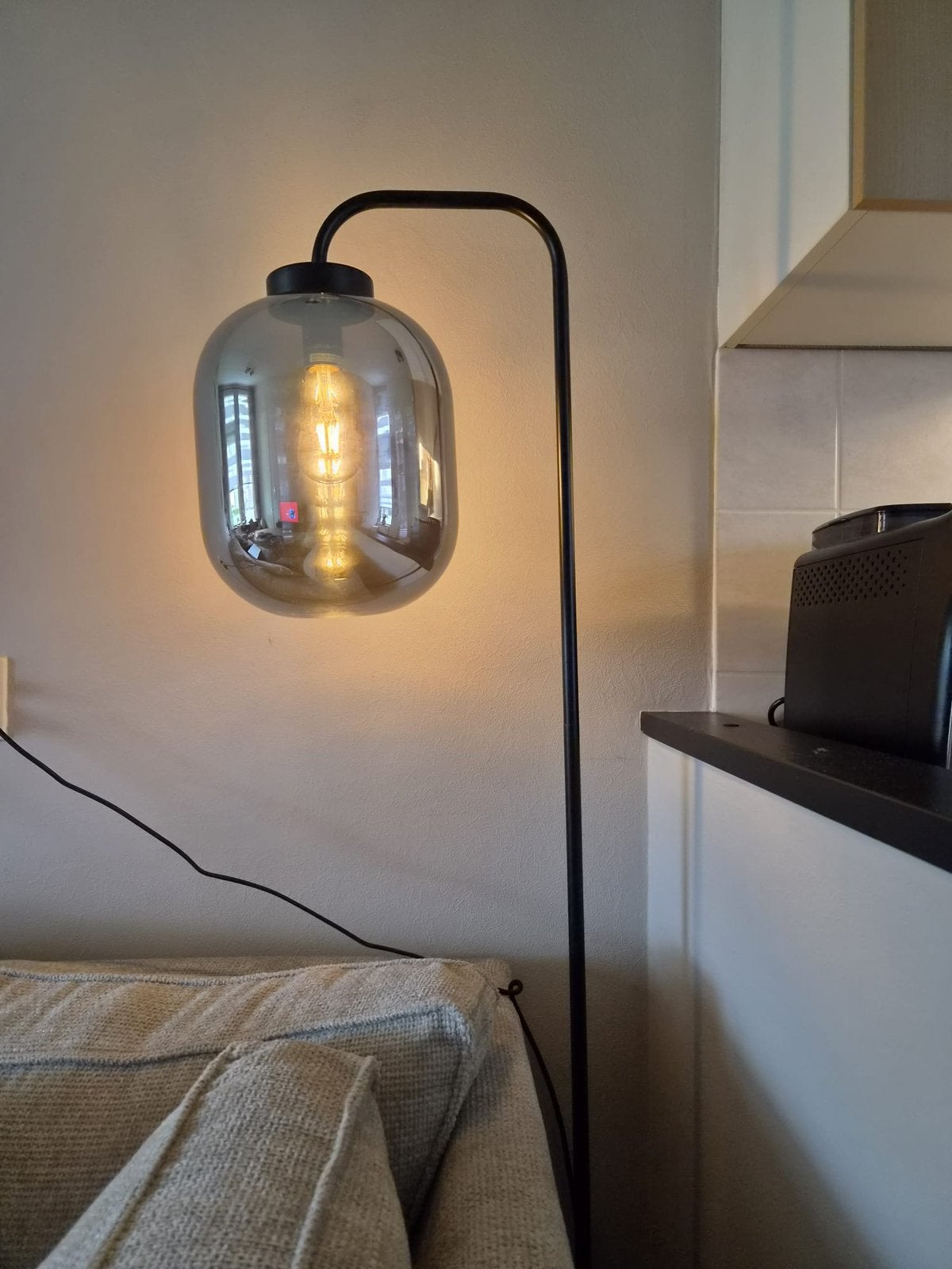 Vloerlamp smoked glass, Huis en Inrichting, Lampen | Vloerlampen, Ophalen, Zo goed als nieuw, 150 tot 200 cm