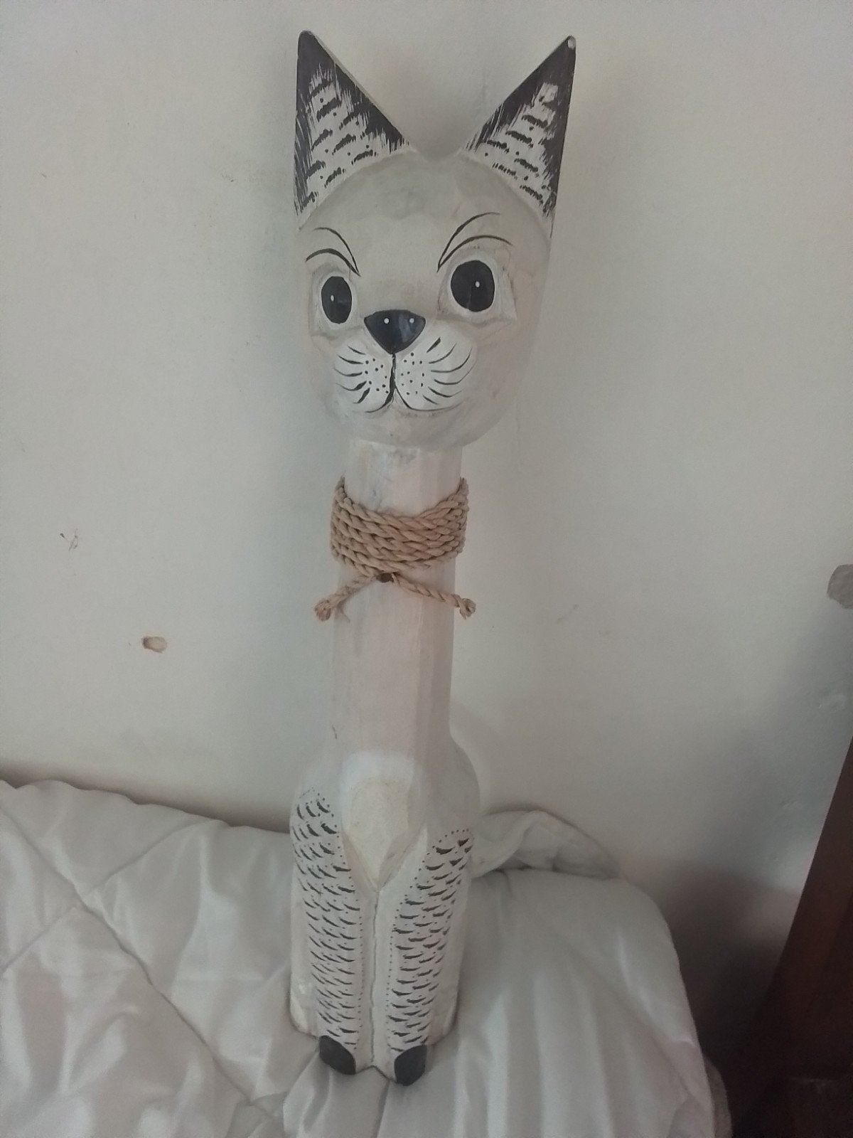 Lange houten kat - 52 cm hoog, Hout, Gebruikt, Overige stijlen, Ophalen of Verzenden