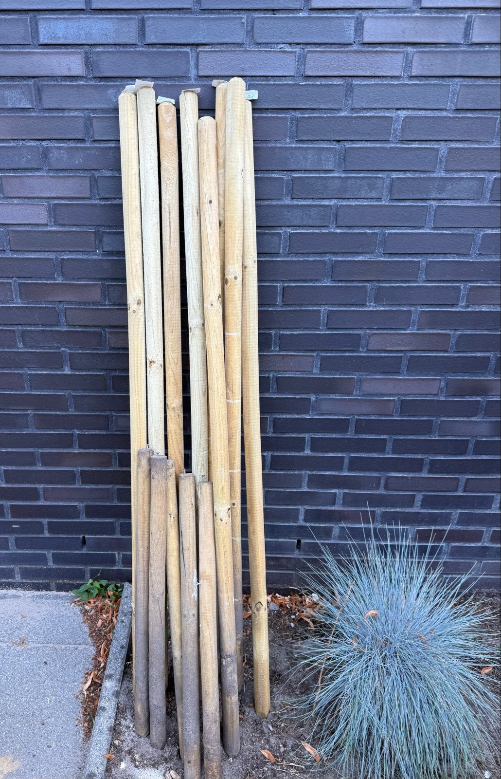 8 Grenen palen, geïmpregneerd, 150cm, Ø34mm, Gebruikt, 25 tot 50 mm, Grenen, Balk