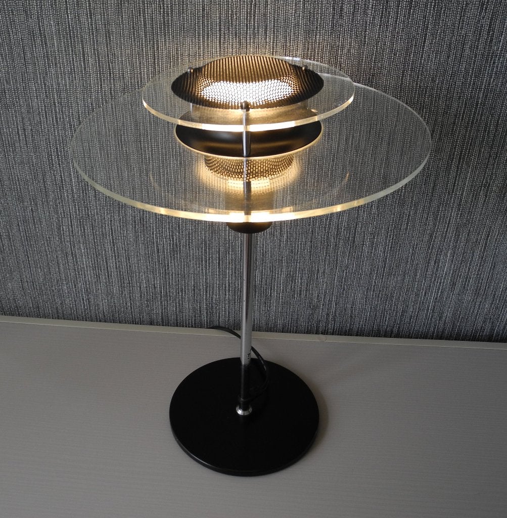 Vintage Ikea cirkel postmoderne acryl metalen lamp UFO, Gebruikt, Vintage, 44 cm, Ophalen of Verzenden