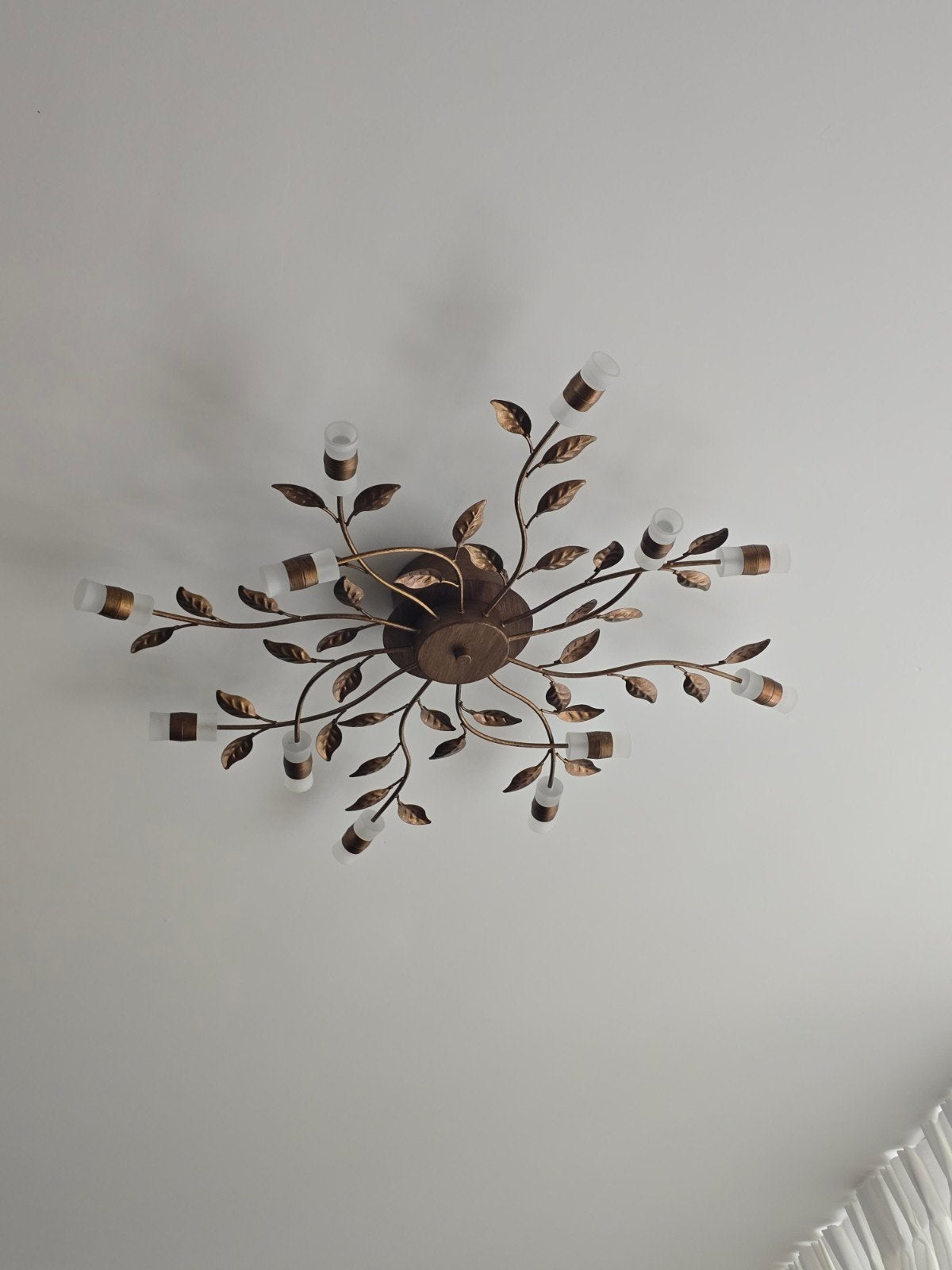 Bronzen plafondlamp met bladeren - Vintage stijl, Huis en Inrichting, Lampen | Plafondlampen, Gebruikt, Vintage, Ophalen of Verzenden