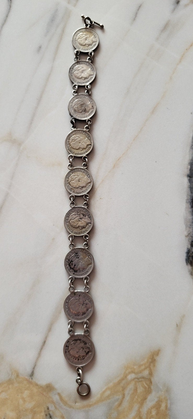 Zilveren Muntarmband Wilhelmina (9 Munten), Verzenden, Gebruikt, Zilver, Zilver