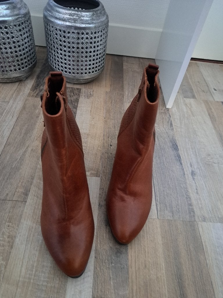 NIEUW!!! Cognac echte leren enkel laarsjes, Bruin, Lage of Enkellaarzen, Nieuw, Ophalen of Verzenden