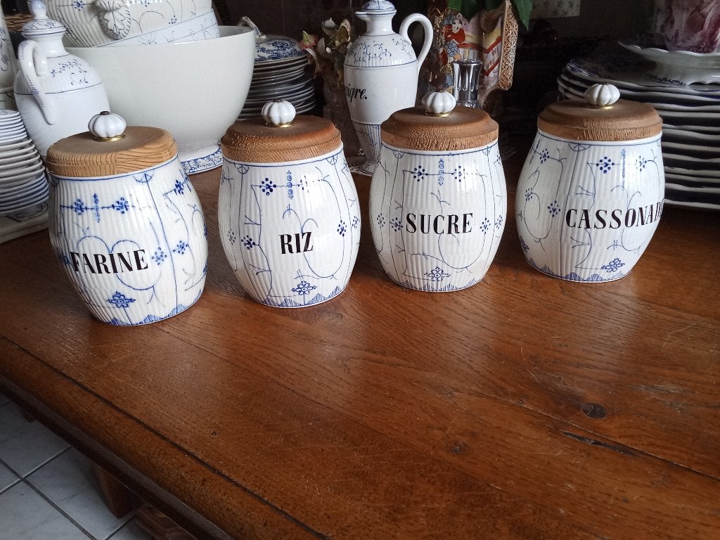 4 prachtige gave antieke voorraadpotten Sarreguemines, Ophalen of Verzenden