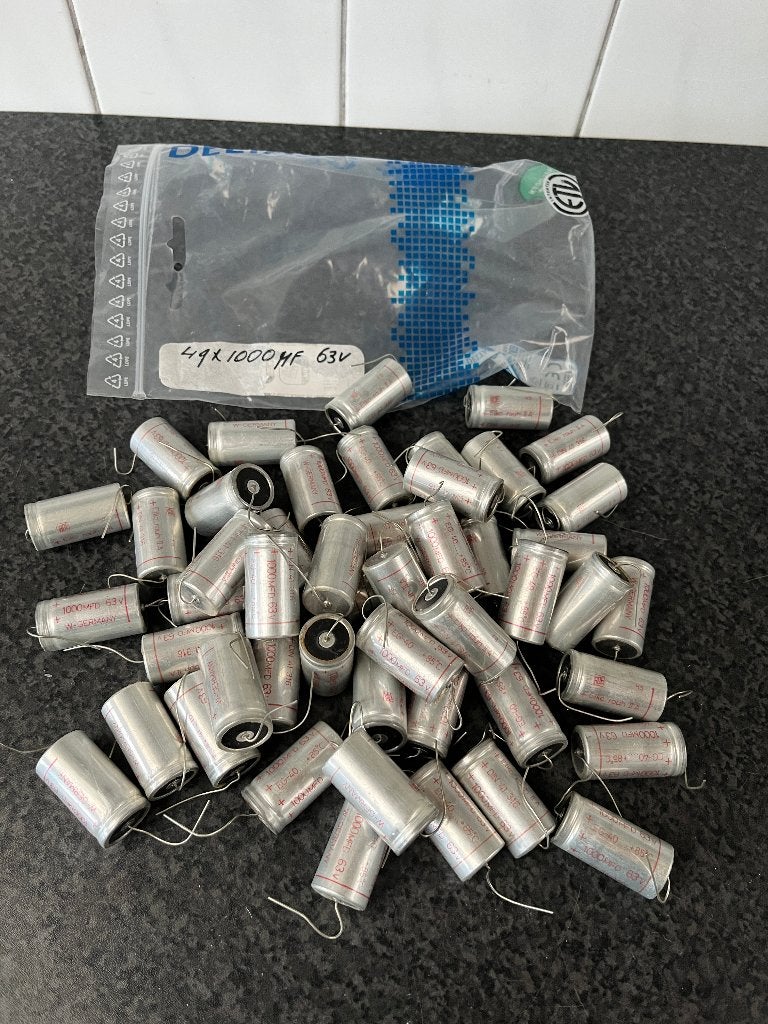 49x nieuwe Roe / Rauh 2A elco 1000 UF , 63 volt ., Ophalen of Verzenden, Nieuw