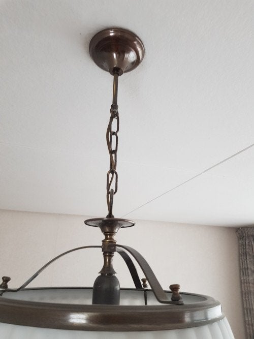 hanglamp messing met geribbeld glas, Ophalen of Verzenden, 'T Olde Gre-j, Info@toldegrej.nl, Endepoelstraat 20f Didam