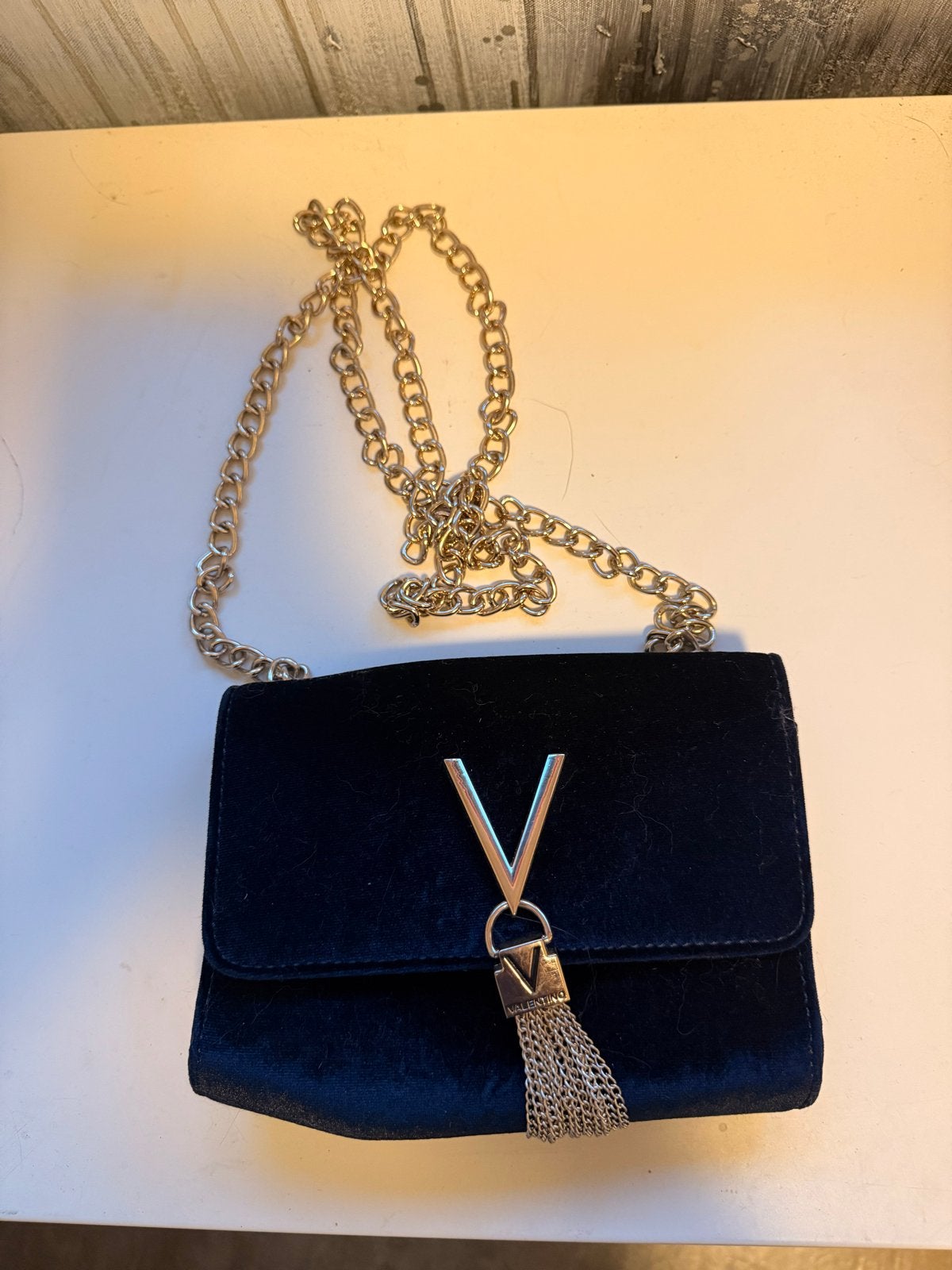 Fluwelen Valentino tas met ketting, Ophalen of Verzenden, Gebruikt, Zwart, Schoudertasje