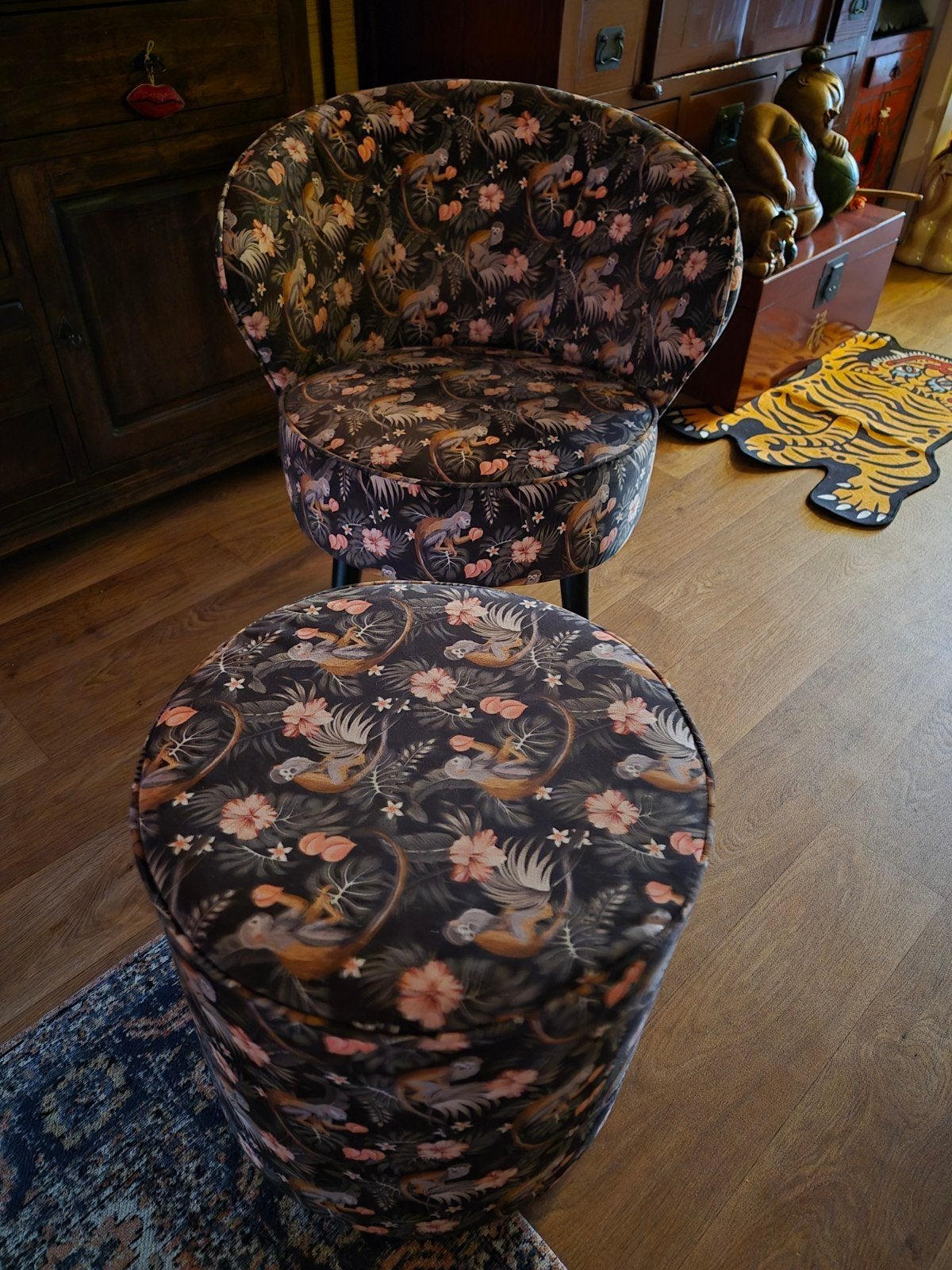 WOOOD Fauteuil en Poef met Apenprint, Ophalen, Overige kleuren, Modern, Speels, Jungle, Zo goed als nieuw
