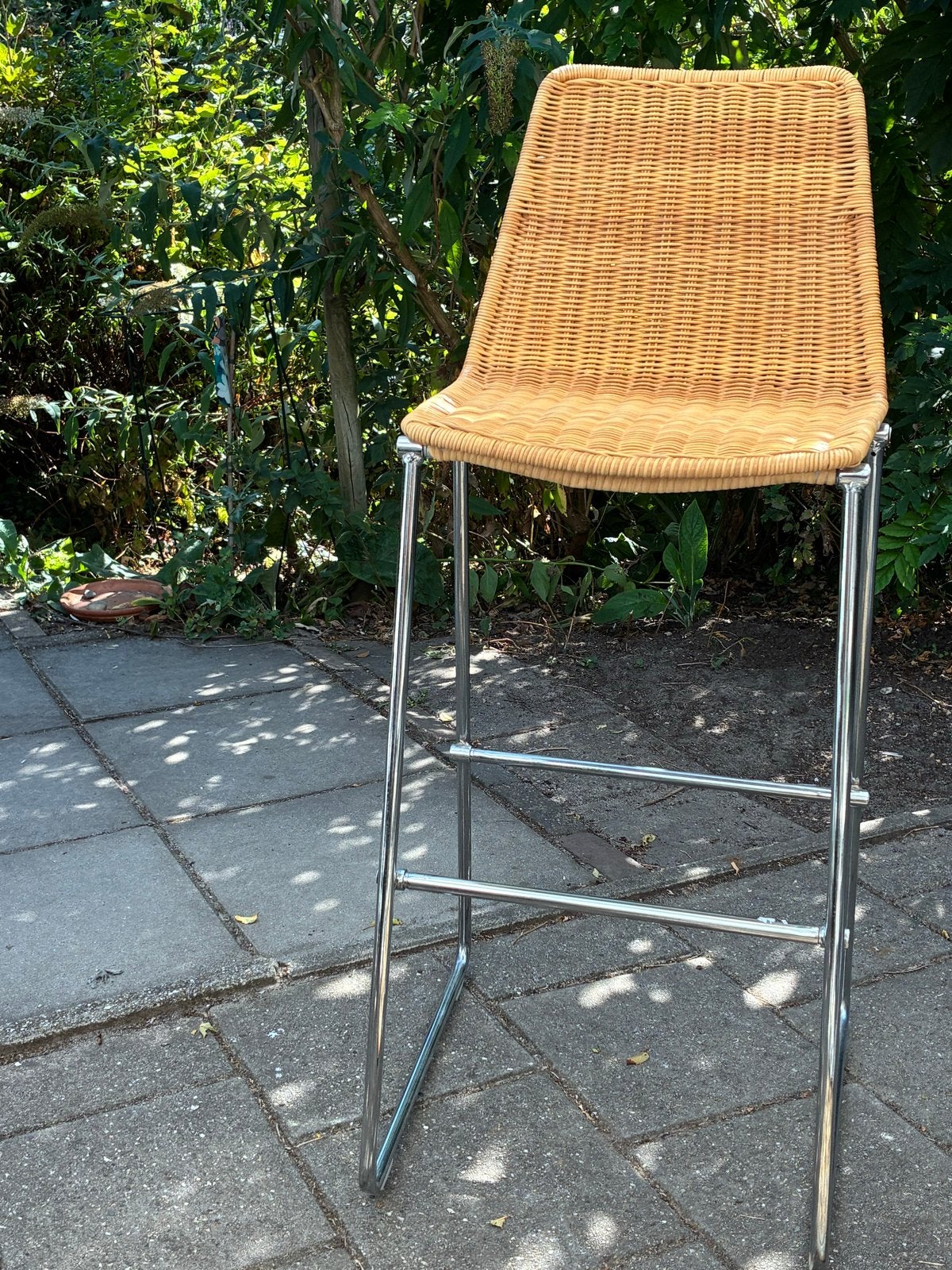 Vintage rotan barkruk Dirk van Sliedregt Rohé Noordwolde, Gebruikt, Met voetsteun, Ophalen of Verzenden, Riet
