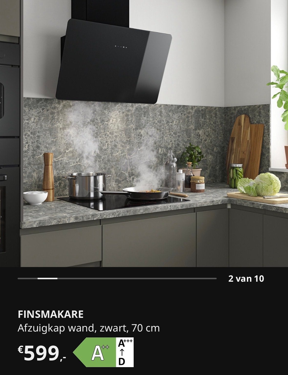 IKEA FINSMAKARE Afzuigkap wand, zwart, 70 cm, Witgoed en Apparatuur, Afzuigkappen, Ophalen, Wandschouwkap, Zo goed als nieuw, Vrijstaand
