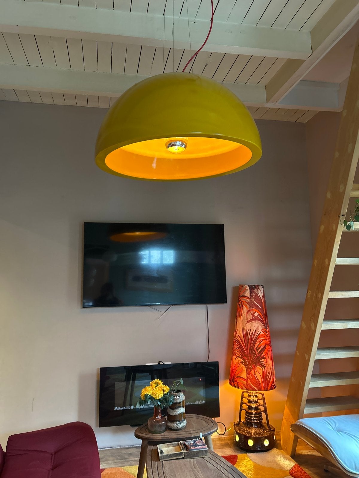 Grote Space Age Dome Lamp - Geel, Ophalen, Gebruikt, Metaal, E27 (groot)
