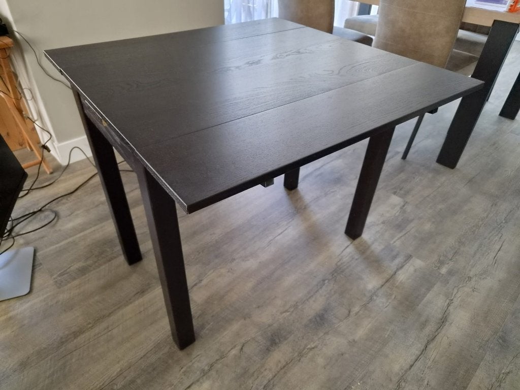 donkerbruin eettafel/bureau - uitklapbaar, Ophalen, Modern, Compact, 50 tot 100 cm, Vierkant