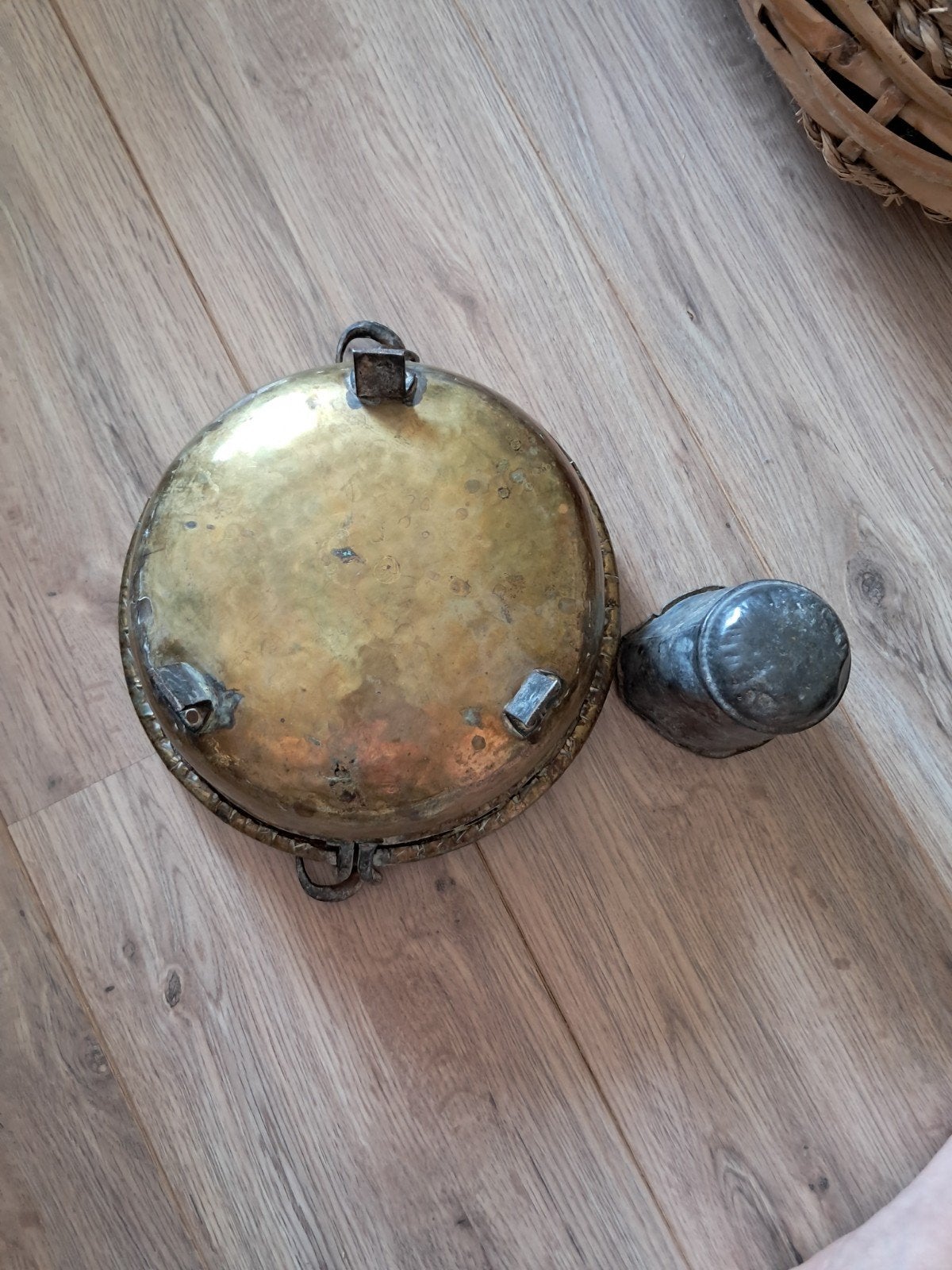 Antieke koperen pan met tinnen beker, Antiek en Kunst, Ophalen of Verzenden