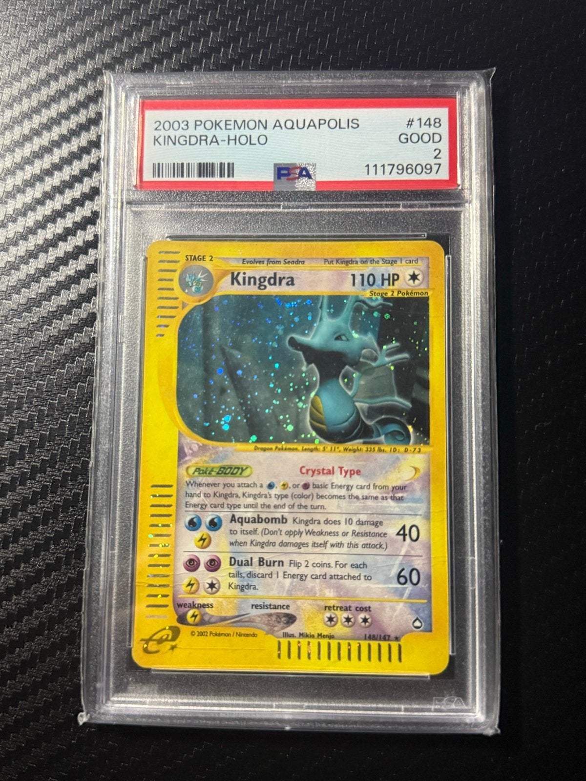 2003 Pokémon Aquapolis crystal Kingdra-Holo PSA 2, Ophalen of Verzenden, Gebruikt, Losse kaart, Foil