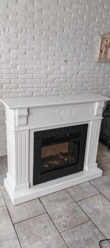 Elektrische sfeerhaard met witte schouw – Classic Fire 1800W, Ophalen, Gebruikt, Vrijstaande haard, Houthaard