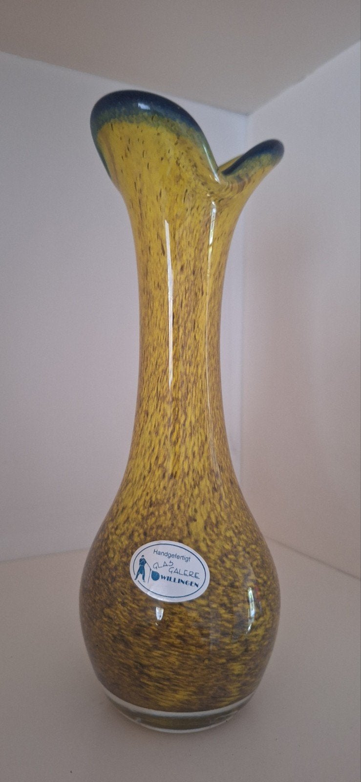 Handgefertigde Glas Galerie Willingen Vaas - Geel/Blauw, Antiek en Kunst, Ophalen