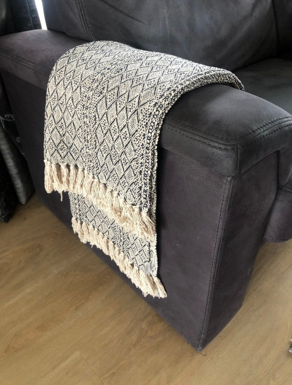 Plaid creme/zwart motief, 100% katoen, Huis en Inrichting, Ophalen, Zo goed als nieuw