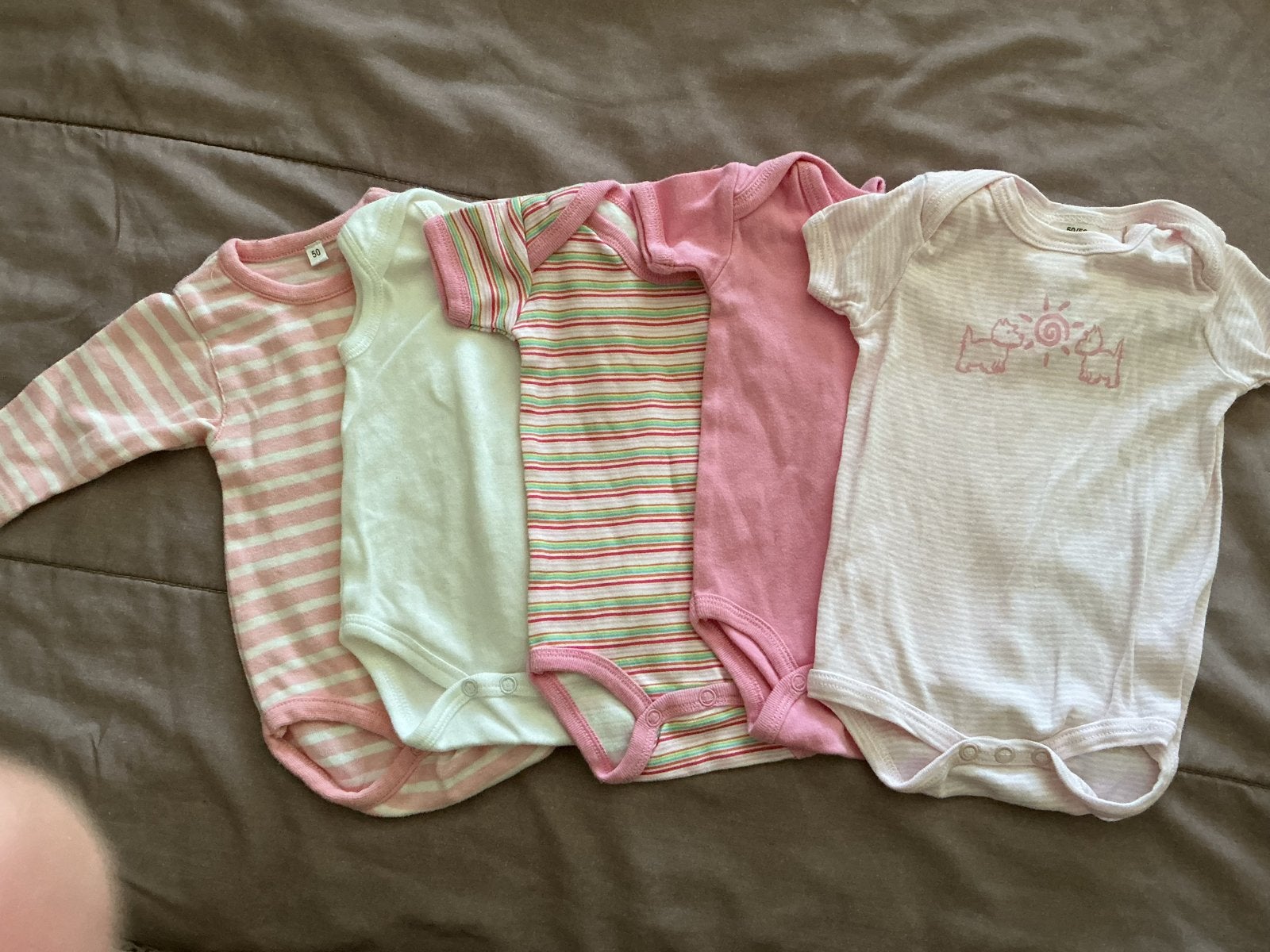 5 Babyrompers maat 50/56 - 1 lange mouw, 4 korte mouw, Ophalen, Gebruikt, Meisje, Setje