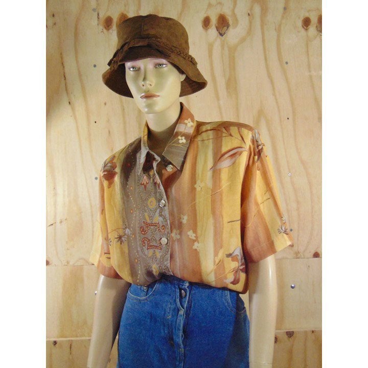 Vintage bruine blouse met bloemenprint maat 42, Kleding | Dames, Bruin, Verzenden, Maat 42/44 (L), Zo goed als nieuw
