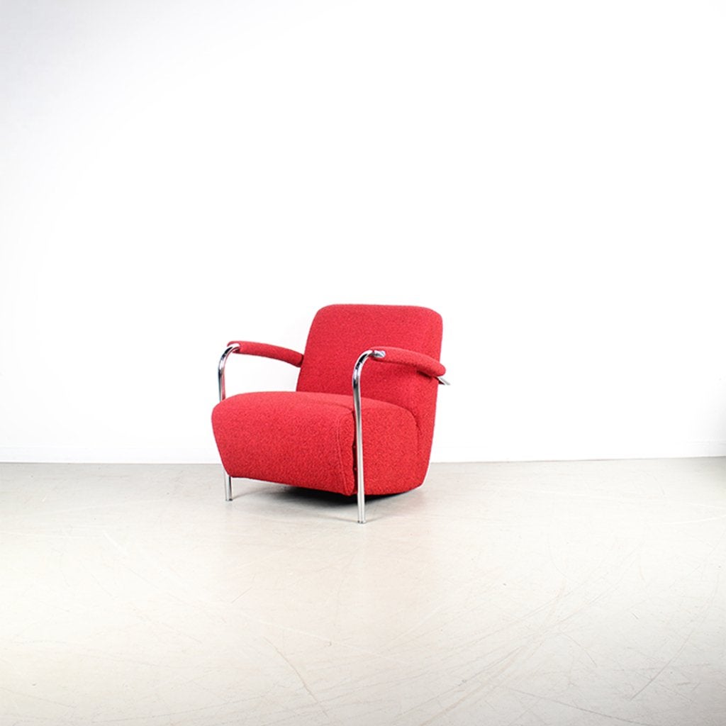 2x Leolux Scylla Fauteuil Laag Rood Stof – Chroom, Niet ingevuld, Niet ingevuld, 75 tot 100 cm, Ophalen of Verzenden