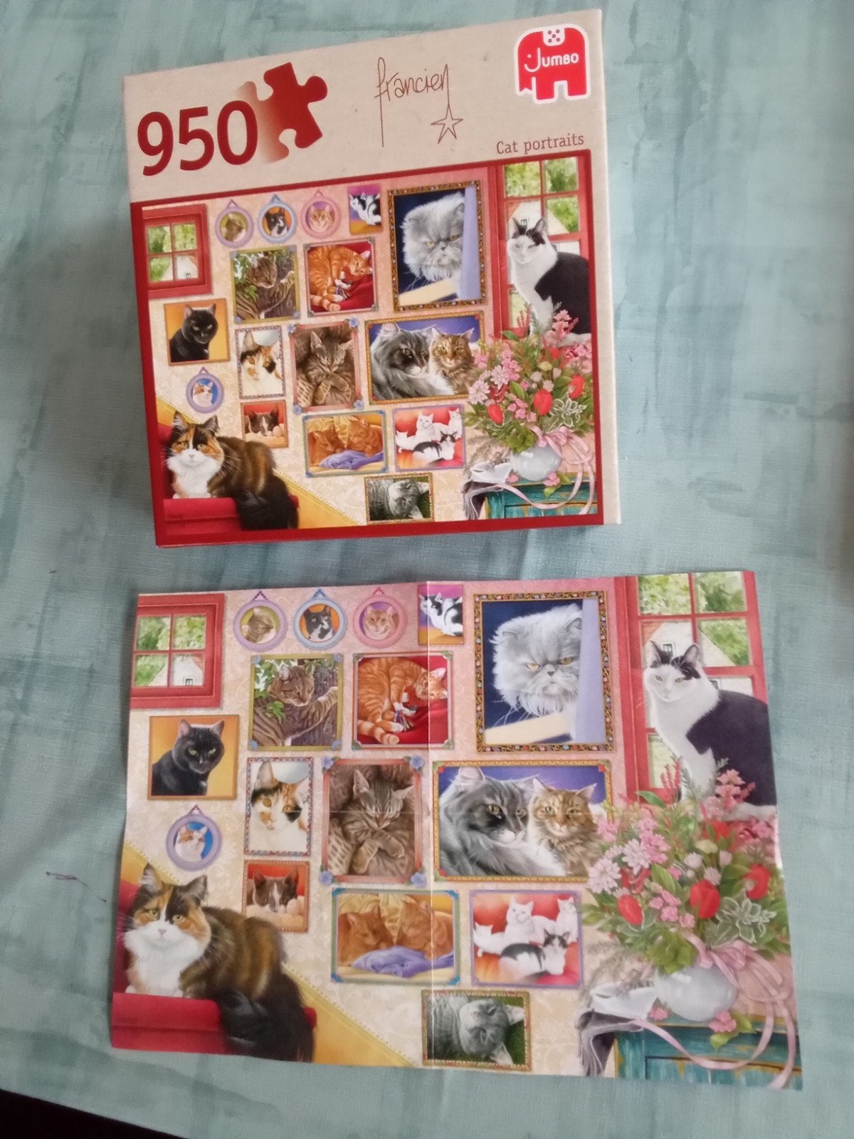 Jumbo Legpuzzel 950 stukjes - Kattenportretten van francien, Ophalen of Verzenden, 500 t/m 1500 stukjes, Gebruikt, Legpuzzel