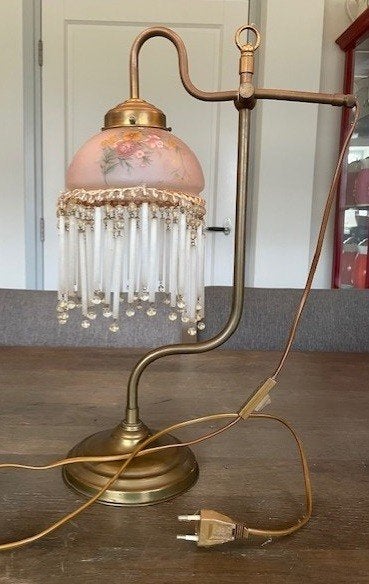 Antiek bureau / tafellampje, Gebruikt, Ophalen of Verzenden, Glas, Schemerlamp