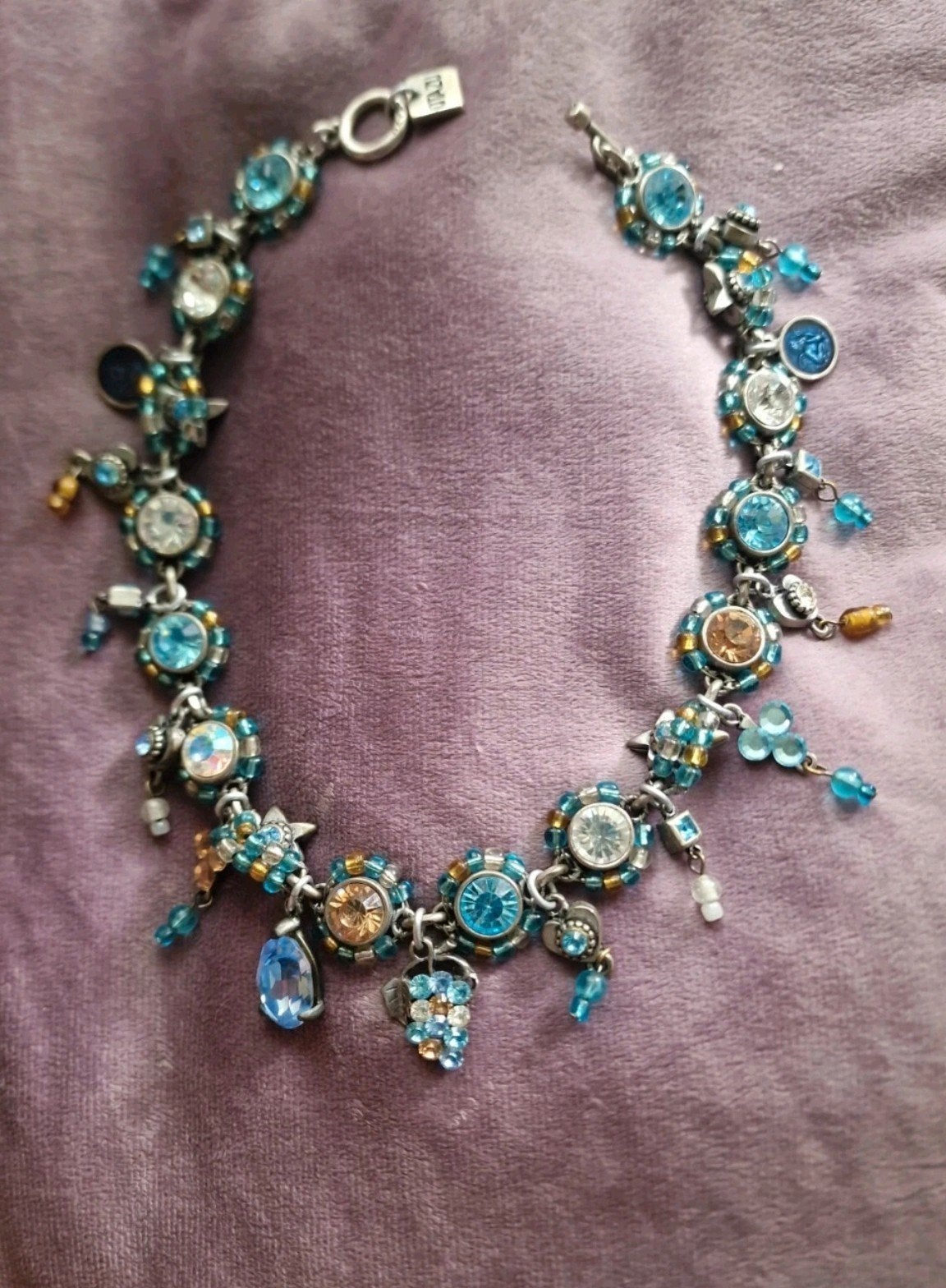 Otazu ketting blauw wit strass, Sieraden, Tassen en Uiterlijk, Armbanden, Ophalen, Gebruikt, Staal, Blauw