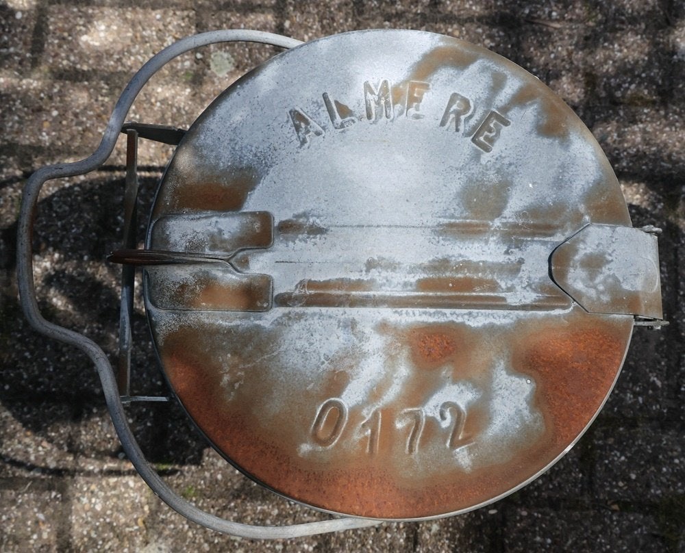 Oude originele zinken vuilnisemmer, Ophalen, Gebruikt